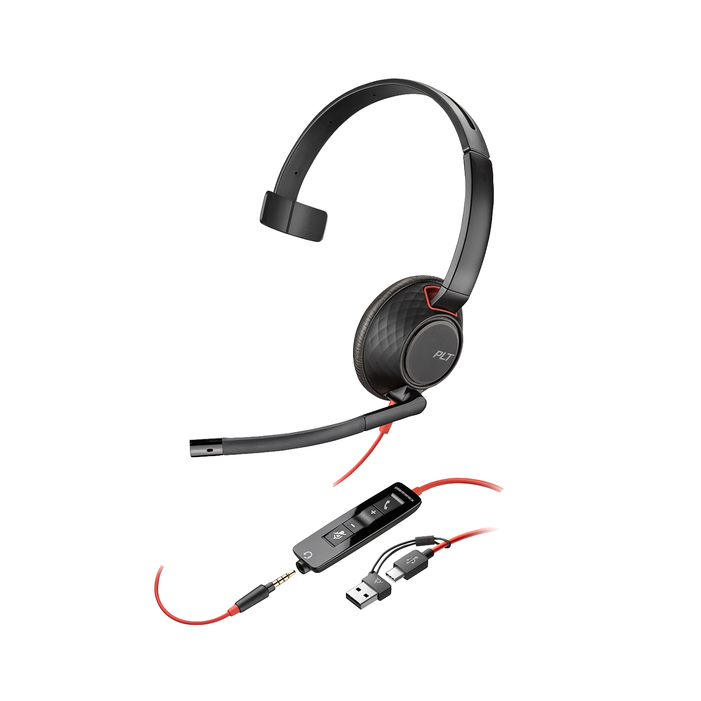 HP Poly Blackwire 5210 Monaural USB-C Headset +3.5mm Plug +USB-C/A Adapter