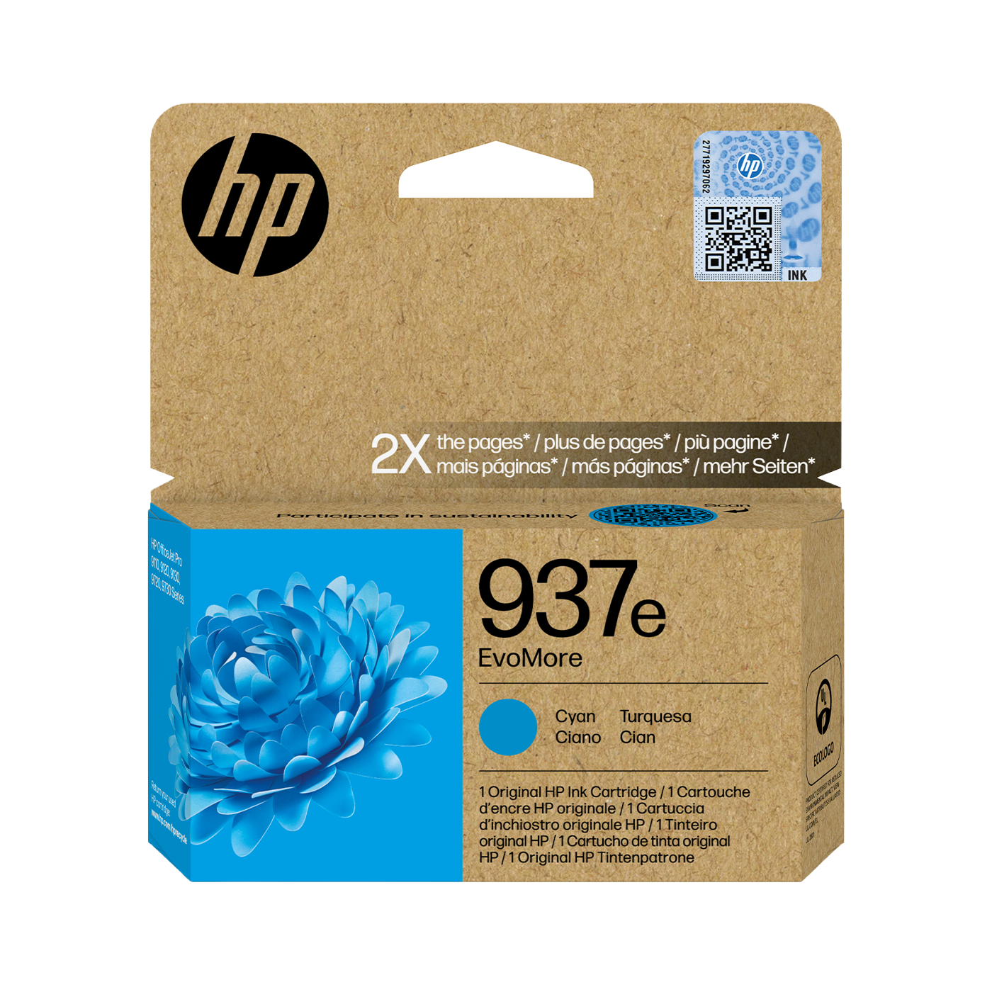 HP 937e EvoMore Cyan Original Ink Cartridge